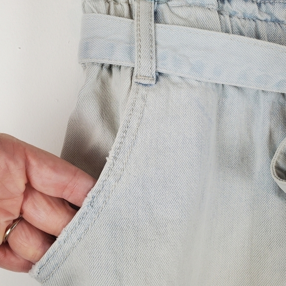 SO Denim Skirt Juniors 11 Paperback‎ Belted Cotton Light Wash Raw Hem - Picture 7 of 8